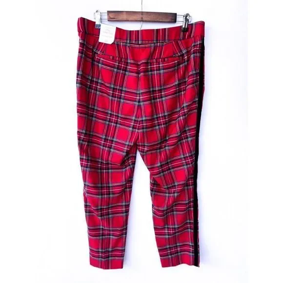 NWT Talbots Red Mountain Plaid Black Velvet Stripe Slim Ankle Pant Size 12P